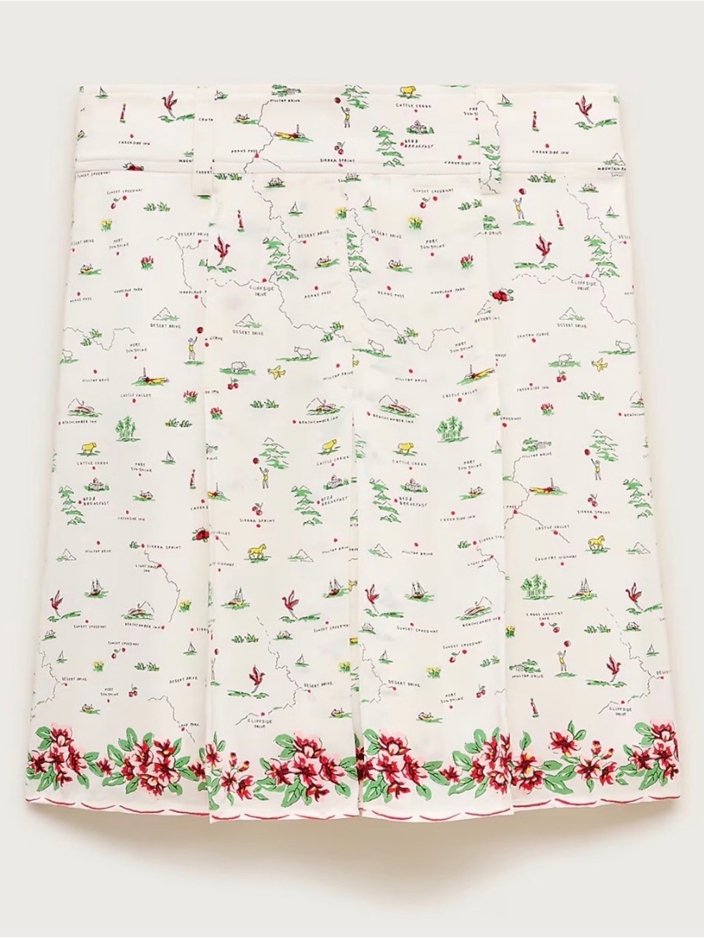 J.CREW Pleated knee-length Map Print Skirt Sz 10 Ivory Red Multi Preppy $128 NEW